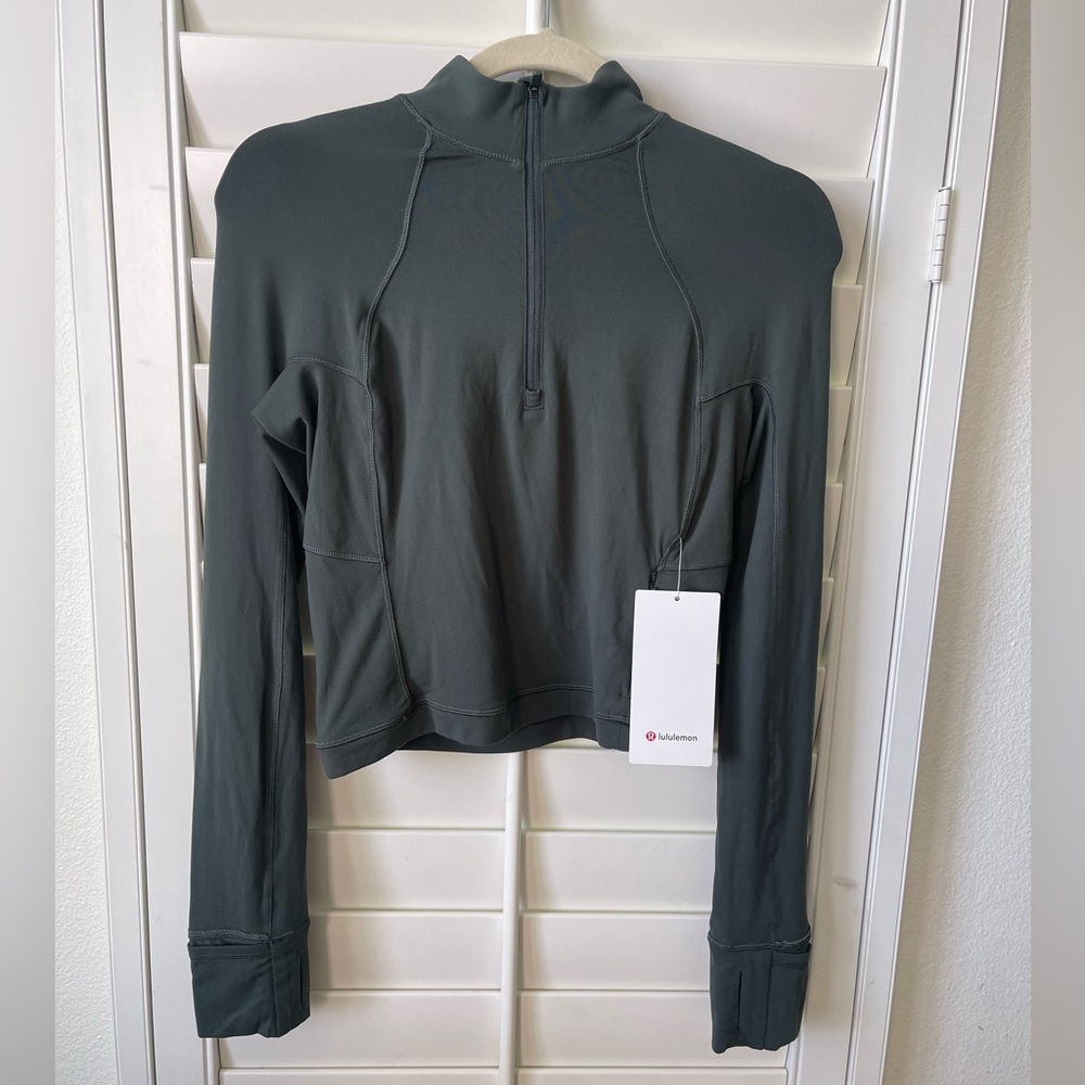 NWT It's Rulu Run Cropped 1/2 Zip in Smoked Spruce sz 6